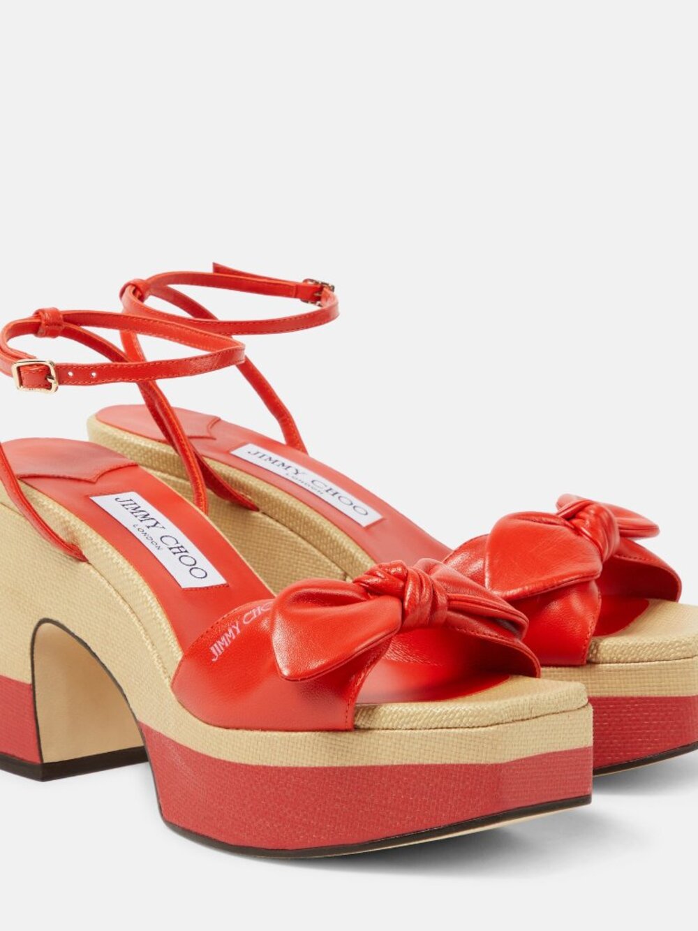 RED JIMMY CHOO "RICIA" KNOTTED BOW PLATFORM SANDALS 40